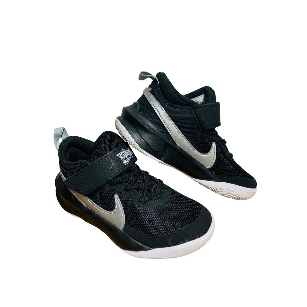 Nike Team Hustle Black Silver Kids Basketball Shoes Size 11C